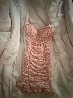 privy Blush Pink Textured Ruched Mini Dress